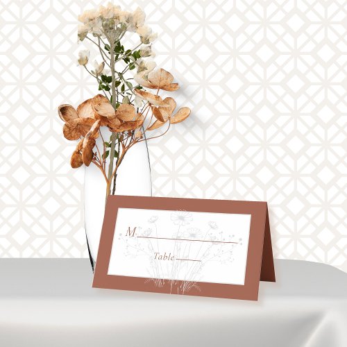 Terracotta Minimal White Grey Floral Boho Wedding Place Card