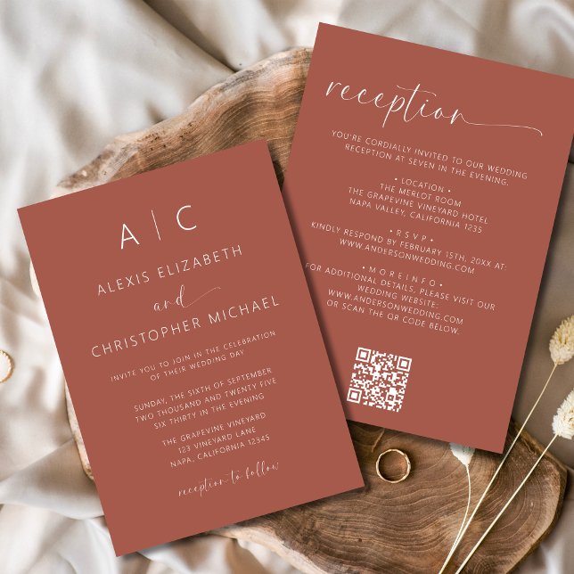 Terracotta Minimalist All In One Wedding QR Code Invitation (Creator Uploaded)