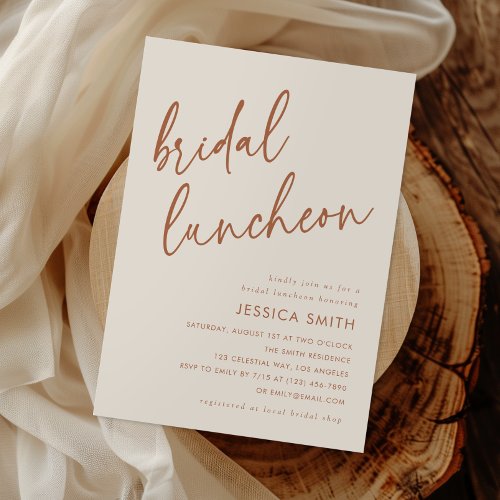 Terracotta Minimalist Autumn Bridal Luncheon Invitation