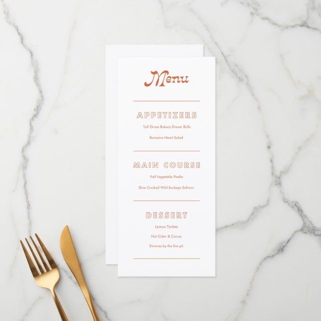 Terracotta Minimalist Boho Chic Menu (Front/Back In Situ)