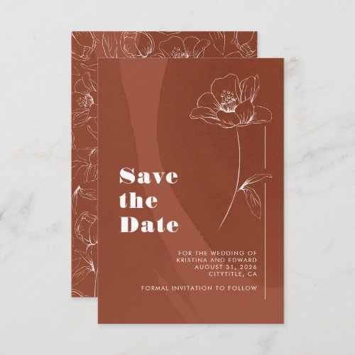 Terracotta Minimalist Boho Floral Save The Date