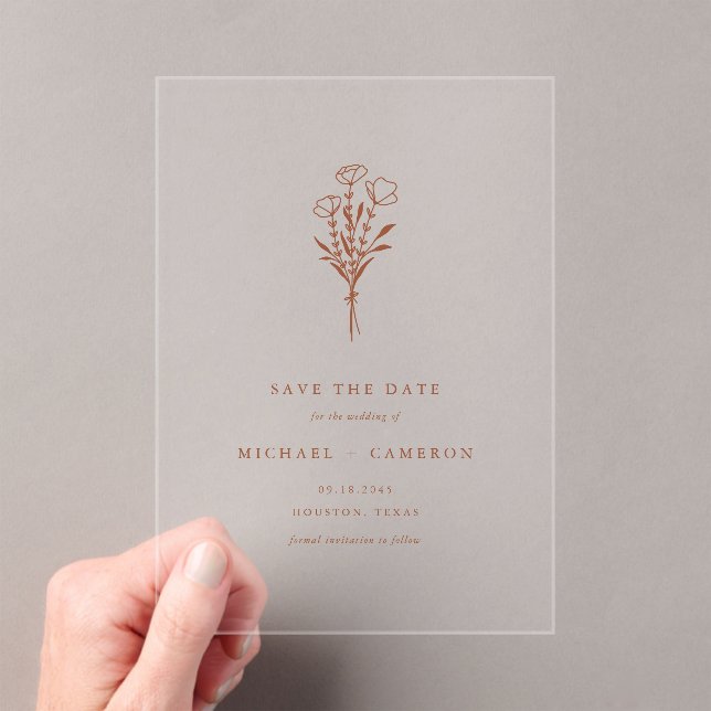 Terracotta Minimalist Botanical Save the Date (Insitu (Handheld))