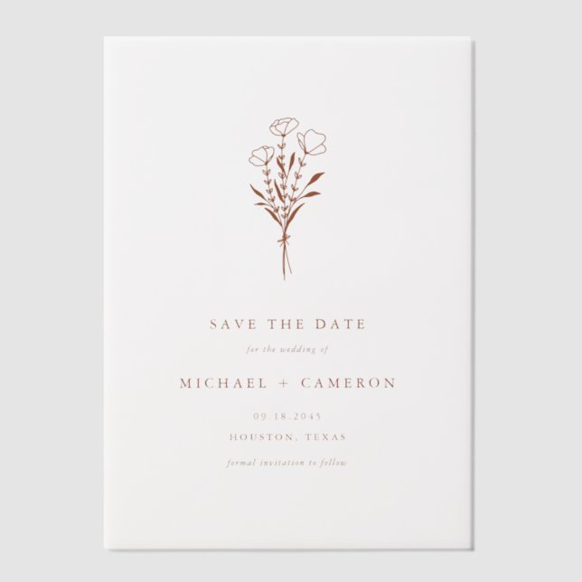 Terracotta Minimalist Botanical Save the Date Vellum Invitations (Front)