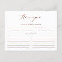 Terracotta Minimalist Bridal Shower Recipe Card