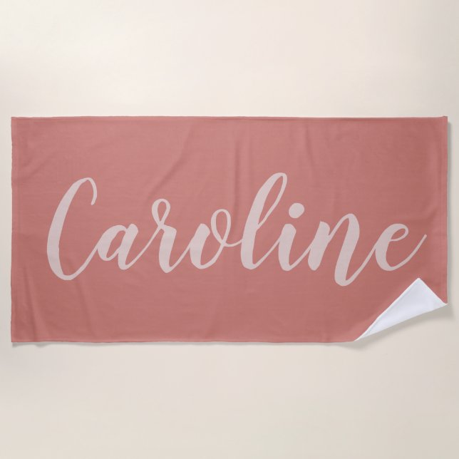 Terracotta Minimalist Calligraphy Personalized  Beach Towel (Front)