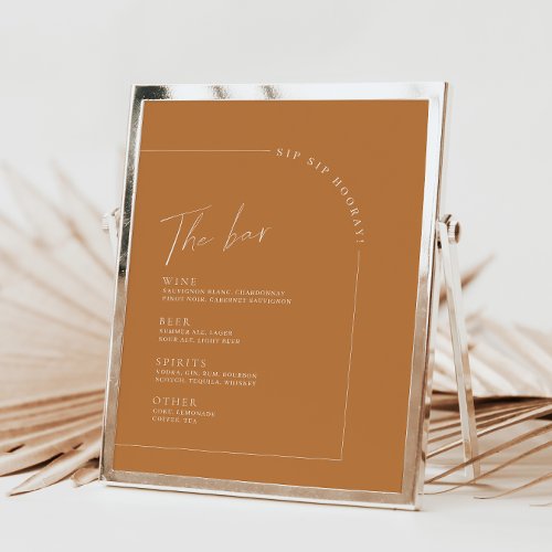 Terracotta Minimalist Calligraphy Wedding Bar Menu