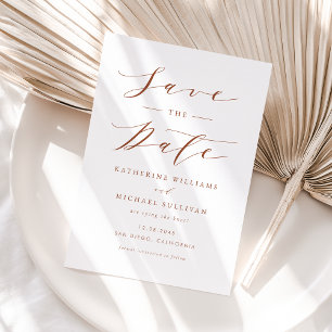 Terracotta Minimalist Dainty Script Wedding Save The Date