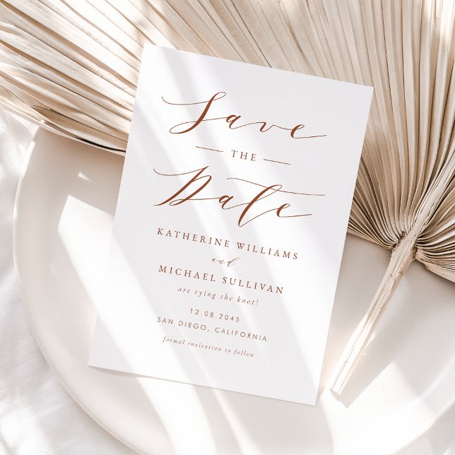 Terracotta Minimalist Dainty Script Wedding Save The Date (Creator Uploaded)