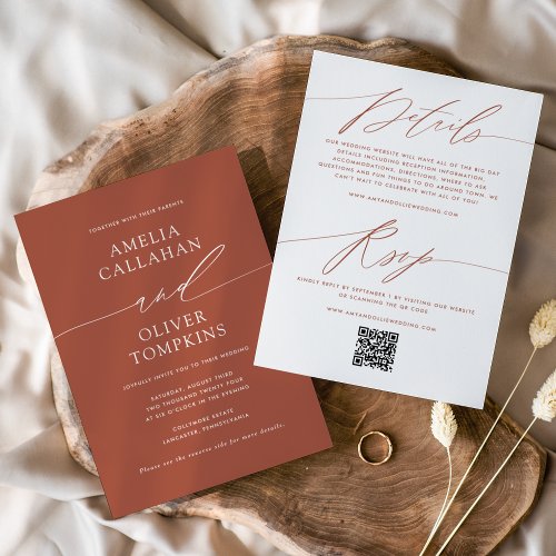 Terracotta Minimalist Double_Sided Wedding Invitation