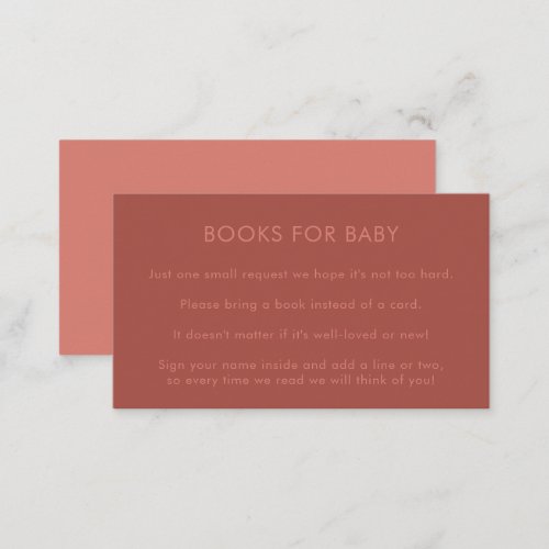 Terracotta Minimalist Earthy Books for Baby Shower Enclosure Card