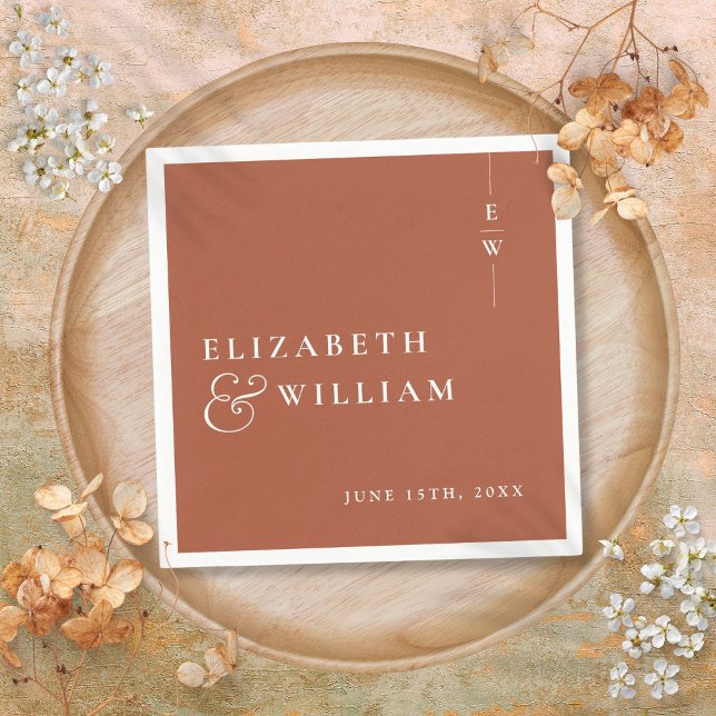 Terracotta Minimalist Elegant Monogram Wedding Napkins (Terracotta Minimalist Elegant Monogram Wedding Napkins)