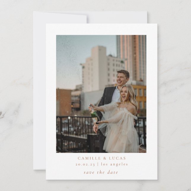 Terracotta Minimalist Elegant Photo Save the date Invitation (Front)