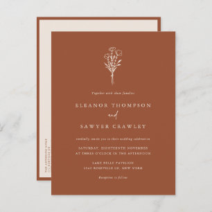 Terracotta Minimalist Floral Bouquet Wedding Invitation Postcard