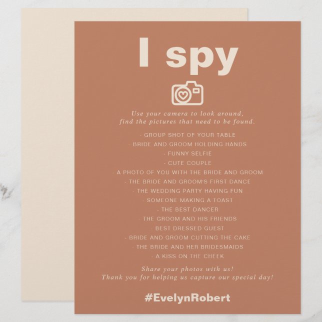 Terracotta Minimalist Formal I Spy Wedding Game (Front/Back)