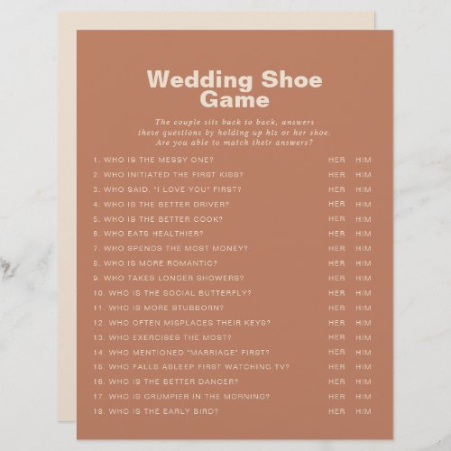 Terracotta Minimalist Formal Wedding Shoe Game