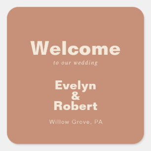 Terracotta Minimalist Formal Wedding Welcome Square Sticker