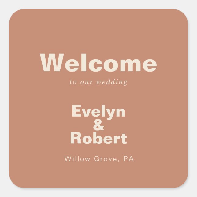 Terracotta Minimalist Formal Wedding Welcome  Square Sticker (Front)