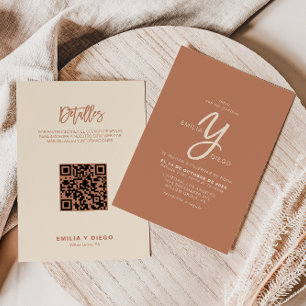 Terracotta Minimalist Front and Back Boda Wedding  Invitation