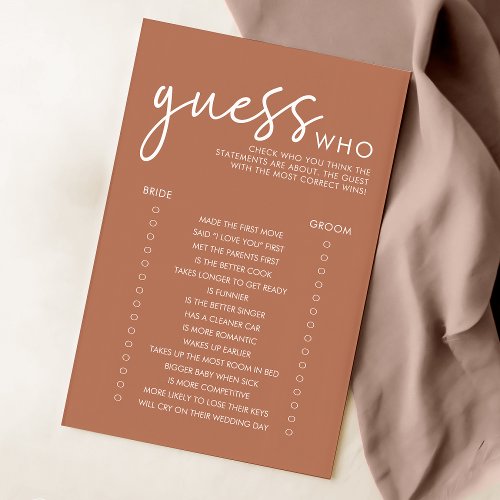 Terracotta Minimalist Guess Who Bridal Shower Game