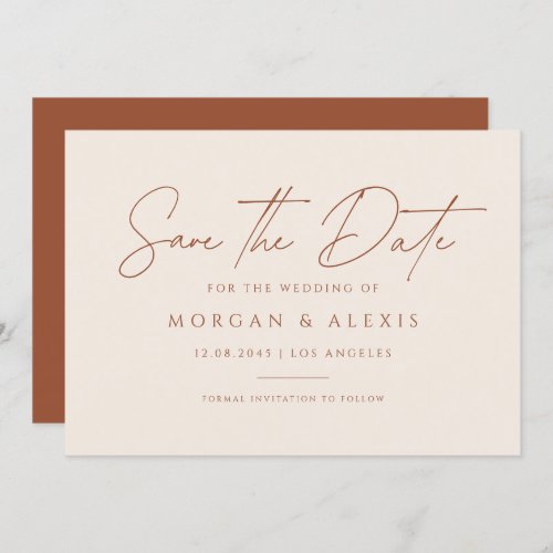 Terracotta Minimalist Handwriting Script Save The Date