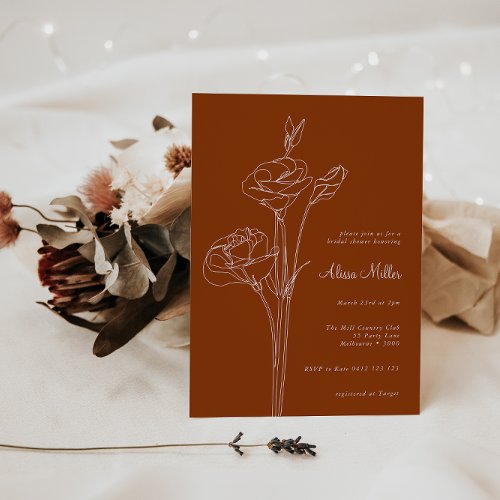 Terracotta Minimalist Line Floral Bridal Shower Invitation