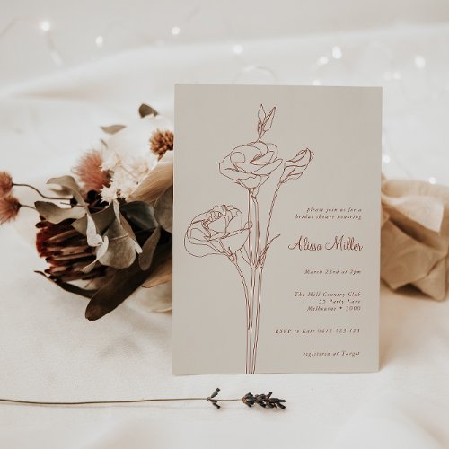 Terracotta Minimalist Line Floral Bridal Shower Invitation