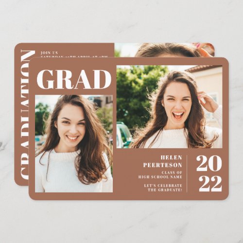 Terracotta minimalist modern 3 photos graduation invitation