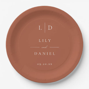 Terracotta Minimalist Monogram Wedding Paper Plates