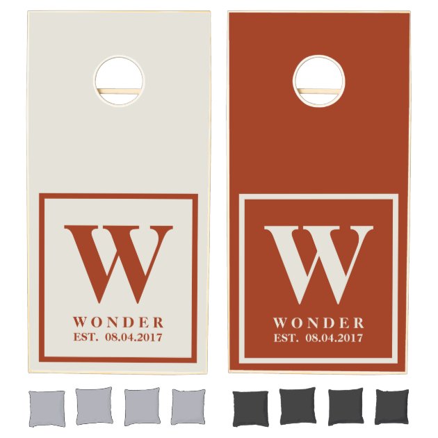 Terracotta Minimalist Newly Weds Monogram Wedding Cornhole Set