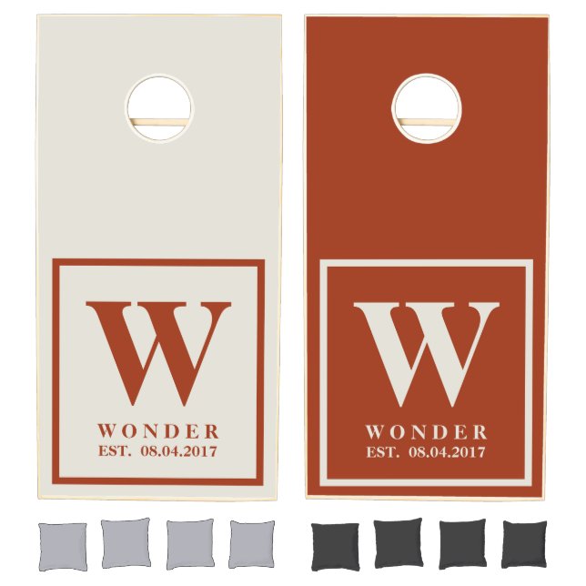 Terracotta Minimalist Newly Weds Monogram Wedding Cornhole Set (Set)