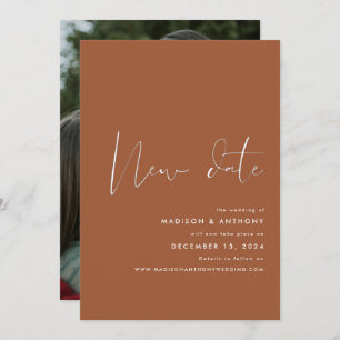 Terracotta Minimalist Photo New Date Wedding Announcement