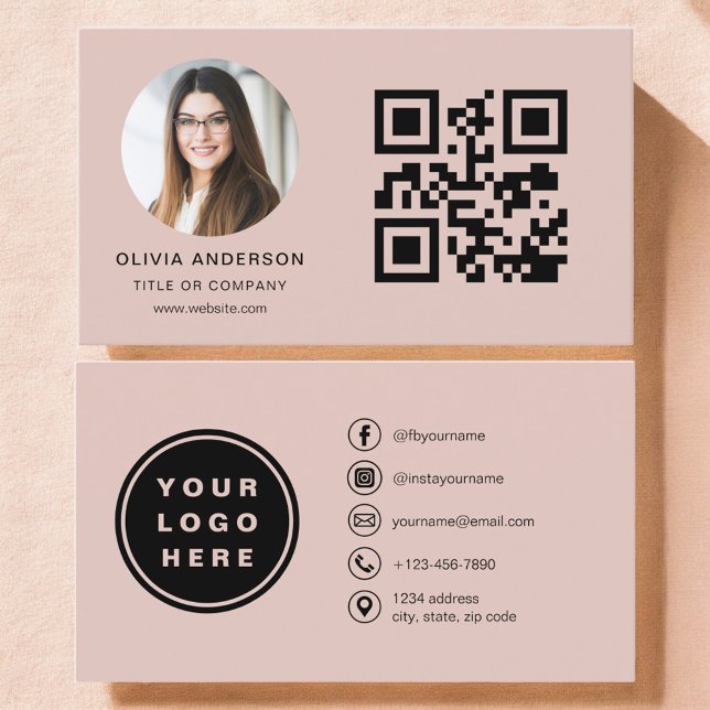 Terracotta Minimalist Photo with QR Code Business Card (Creator Uploaded)