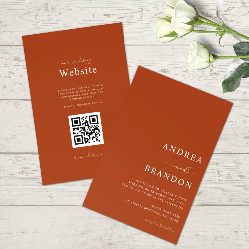 Terracotta Minimalist QR Code All in One Wedding Invitation