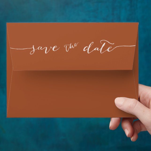 Terracotta Minimalist Save the Date Envelope (Hand)