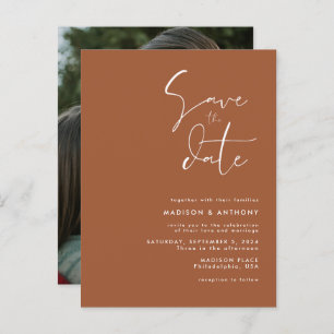 Terracotta Minimalist Save the Date Wedding Photo Invitation Postcard