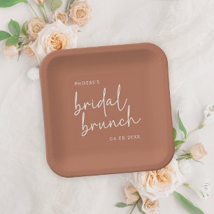 Terracotta Minimalist Script Bridal Brunch Paper Plates