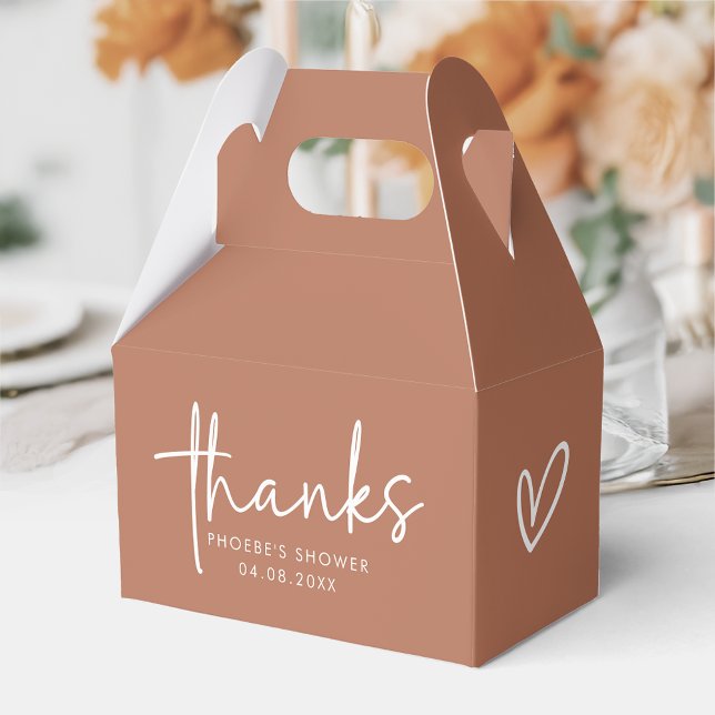 Terracotta Minimalist Script Bridal Shower Gable Favor Boxes (Creator Uploaded)