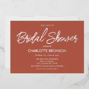 Terracotta  Minimalist Script Bridal Shower Silver Foil Invitation