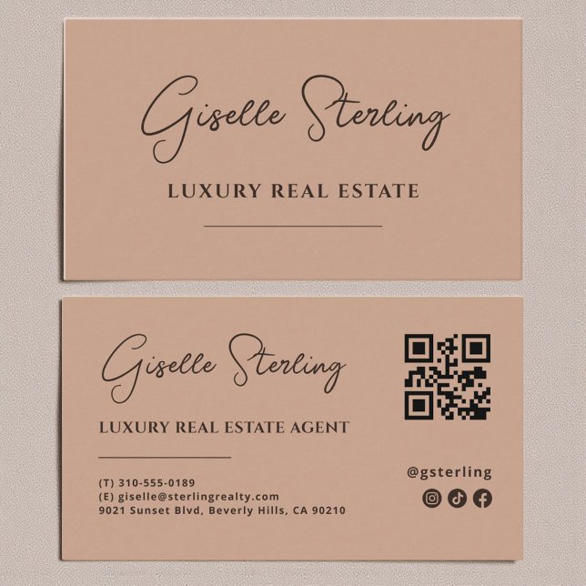 Terracotta Minimalist Script QR Code Business Card (Creator Uploaded)