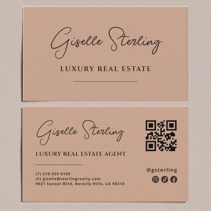 Terracotta Minimalist Script QR Code Business Card
