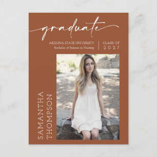 Terracotta Minimalist Script She Did It Photo Grad Postcard