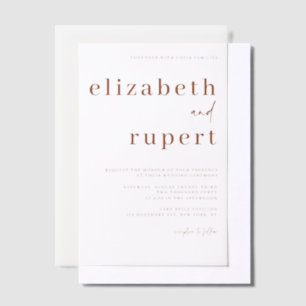 Terracotta Minimalist Serif Typography Wedding Vellum Invitations
