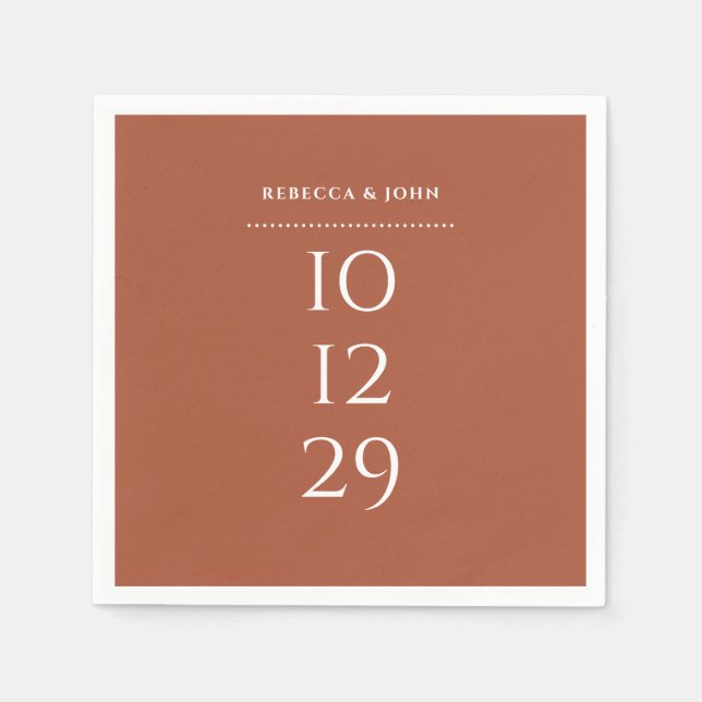 Terracotta Minimalist Special Date Wedding Napkins (Front)