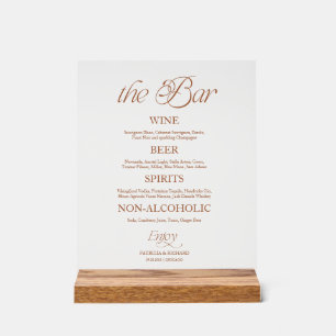 Terracotta Minimalist The Bar Wedding Menu Sign