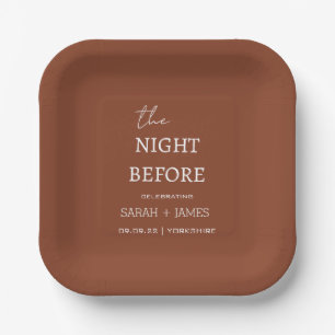 Terracotta Minimalist The Night Before Wedding Paper Plates