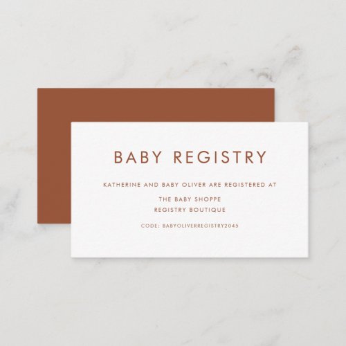 Terracotta Minimalist Typography Baby Registry Enclosure Card