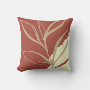 Terracotta Minimalist Watercolor Leaves Throw Pillow