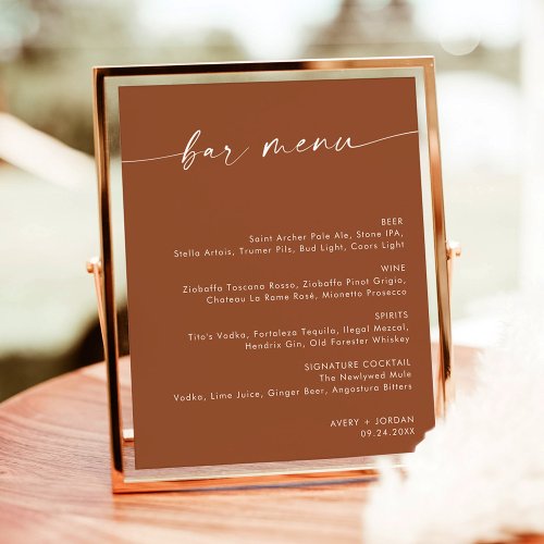 Terracotta Minimalist Wedding Bar Menu Drink Menu Poster