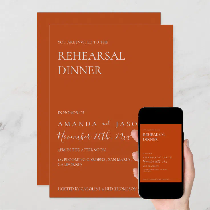 Terracotta Minimalist Wedding Rehearsal Dinner Invitation Zazzle