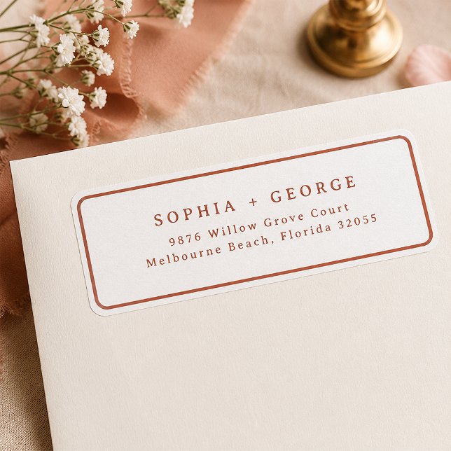 Terracotta Minimalist Wedding Return Address Label (Return address label)